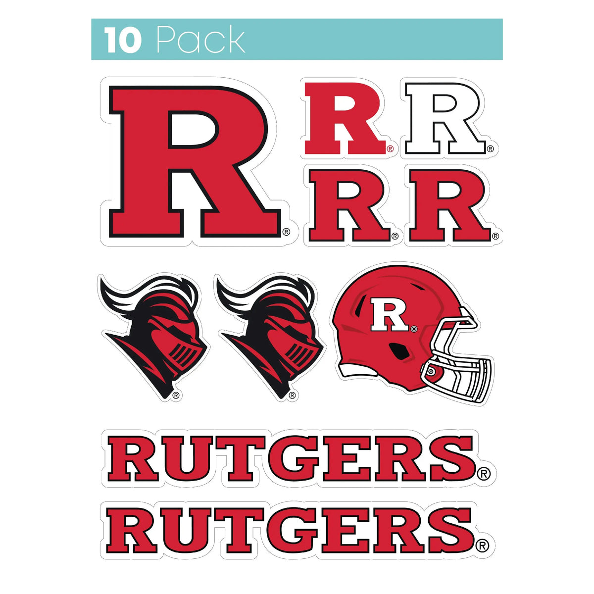 Rutgers Scarlet Knights 10-Pack, 4 inches in size on one of its sides NCAA Durable School Spirit Vinyl Decal Sticker R & R INC.