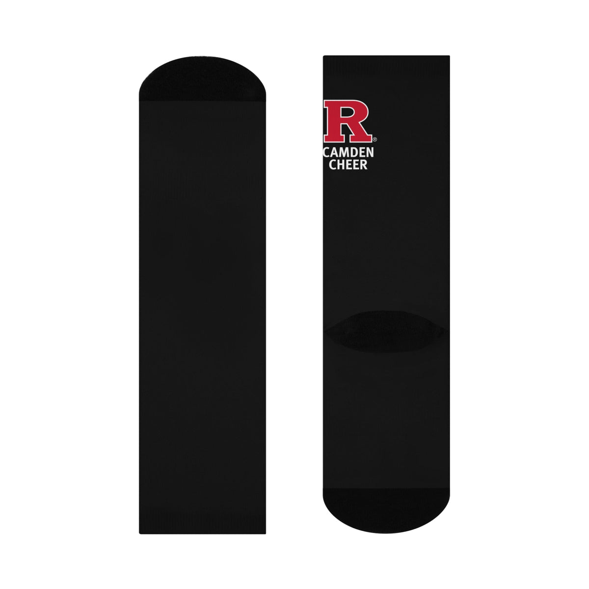Cushioned Crew Socks — Camden Cheer R Logo Athletic Socks  All Over Prints