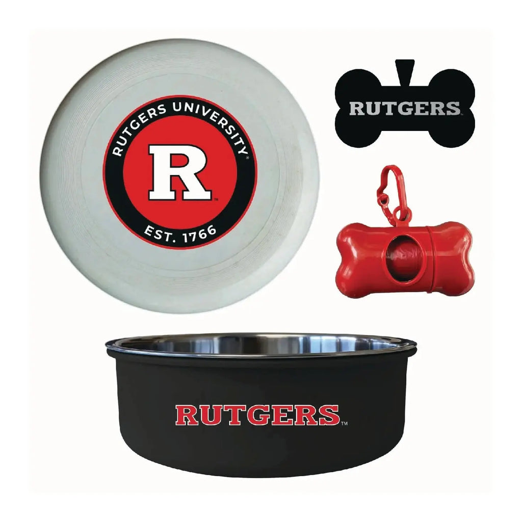 Rutgers Scarlet Knights Officially Licensed College Pet Pack – Dog Tag, Bowl, Flying Disc & Waste Bag R & R INC.