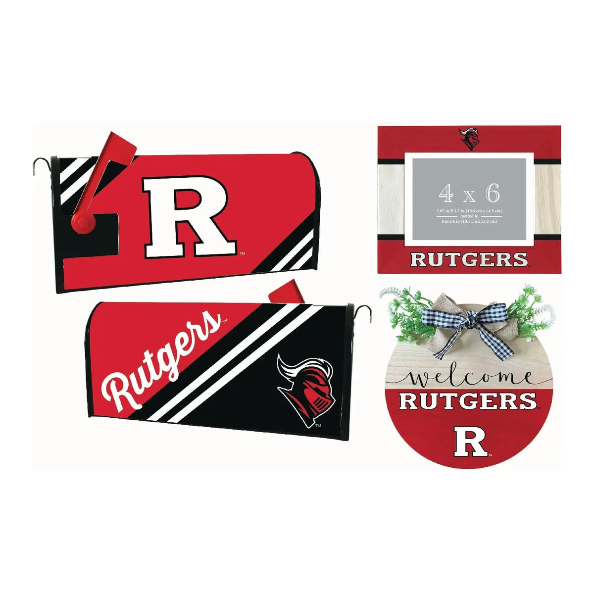 Rutgers Scarlet Knights Officially Licensed Home Decor Pack - Magnetic Mailbox Cover, Wooden Welcome Wreath Sign & Photo Frame R & R INC.
