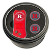 Rutgers Switchblade Divot Tool + 2 Ball Marker Tin Gift Set Team Golf