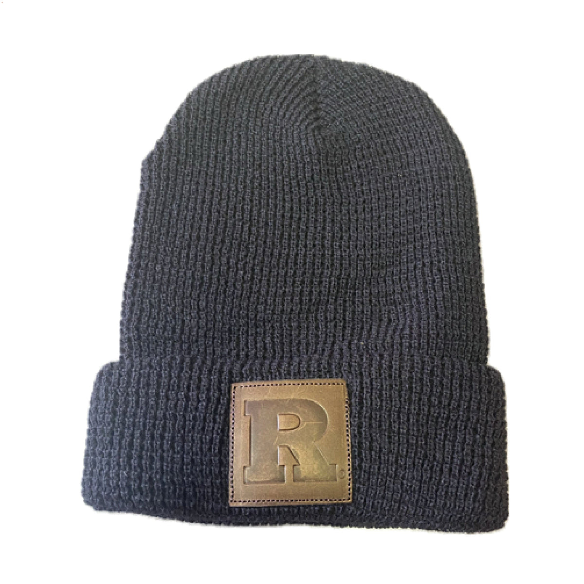 Waffle Cuffed Beanie with Leather Patch