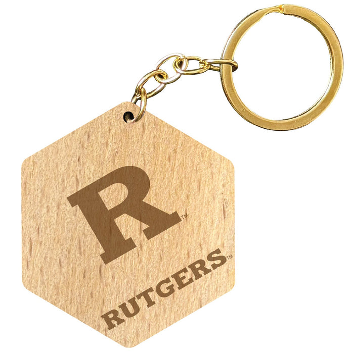 Rutgers Scarlet Knights 2" Engraved Wooden Hexagon Keychain Officially Licensed Collegiate Product