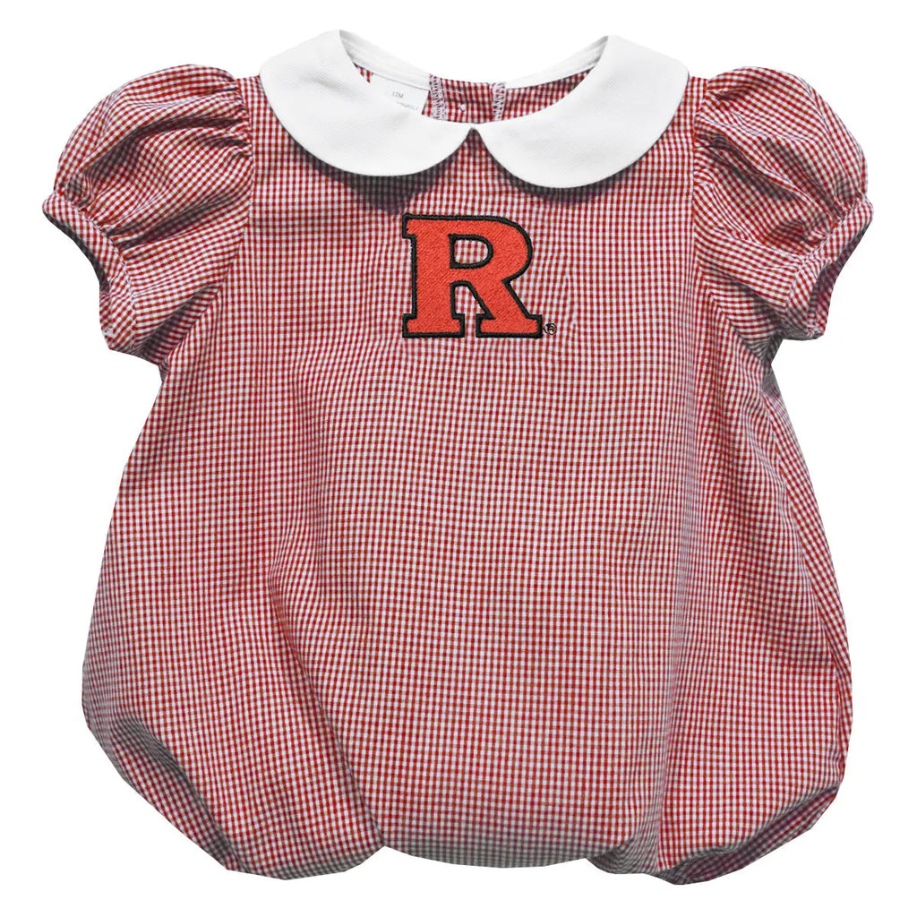 Rutgers State University Scarlet Knights Embroidered Red Cardinal Gingham Baby Bubble Short Sleeve Vive La Fête - Online Apparel Store
