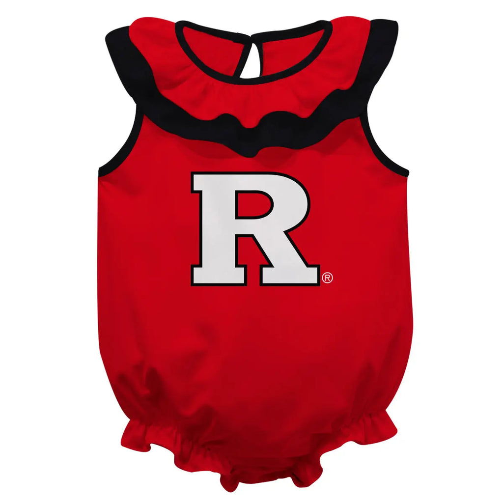Rutgers State University Scarlet Knights Red Sleeveless Ruffle Bodysuit Logo Vive La Fête - Online Apparel Store
