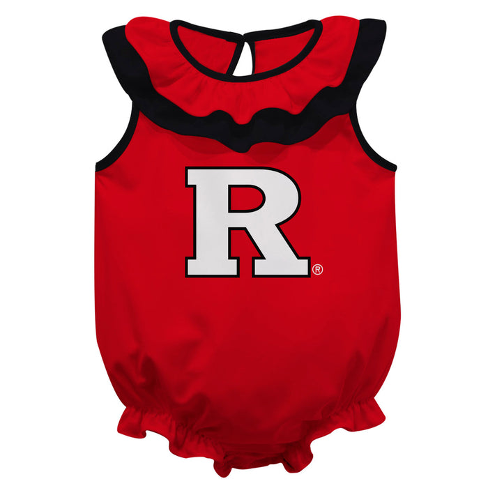 Rutgers State University Scarlet Knights Red Sleeveless Ruffle Bodysuit Logo
