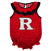 Rutgers State University Scarlet Knights Swirls Red Sleeveless Ruffle Bodysuit Logo