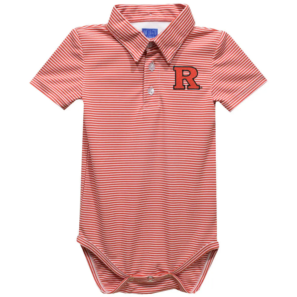 Rutgers State University Scarlet Knights Embroidered Red Cardinal Stripes Stripe Knit Polo Bodysuit Vive La Fête - Online Apparel Store