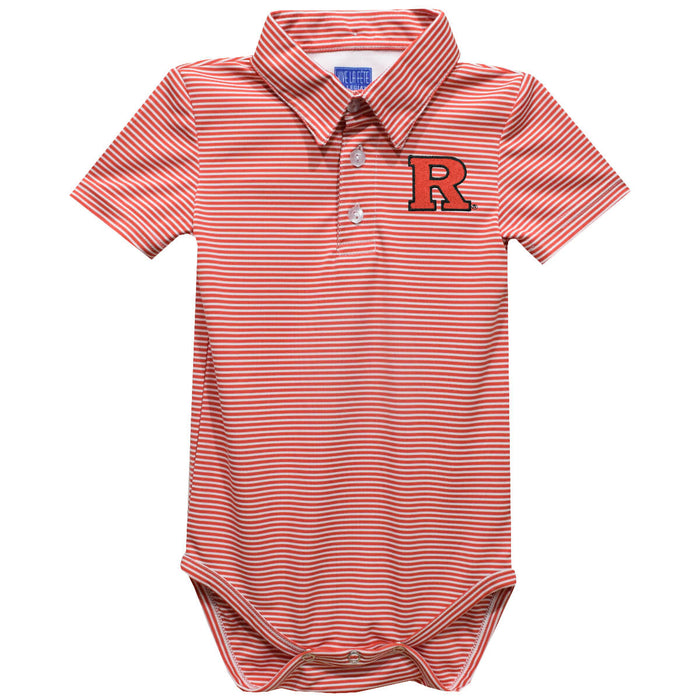 Rutgers State University Scarlet Knights Embroidered Red Cardinal Stripes Stripe Knit Polo Bodysuit