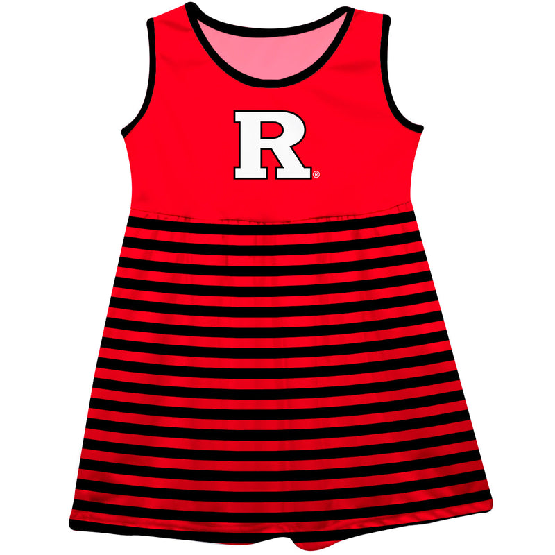 Rutgers State University Scarlet Knights Vive La Fete Girls Game Day Sleeveless Tank Dress Solid Red Logo Striped on Ski
