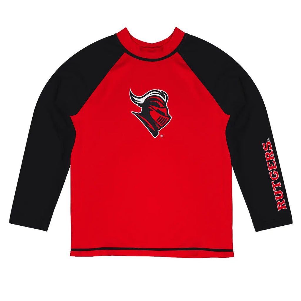 Rutgers State University Scarlet Knights Vive La Fete Logo Red Long Sleeve Raglan Boys Rashguard Vive La Fête - Online Apparel Store