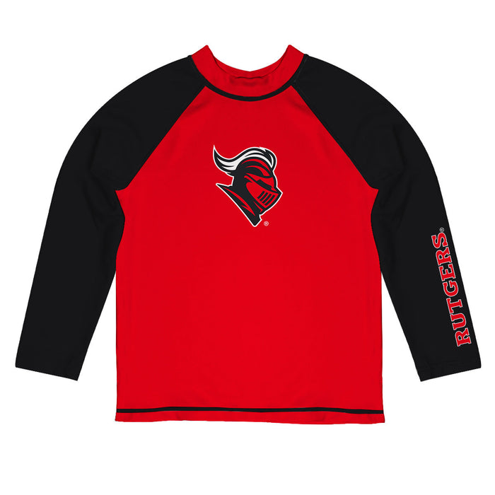 Rutgers State University Scarlet Knights Vive La Fete Logo Red Long Sleeve Raglan Boys Rashguard