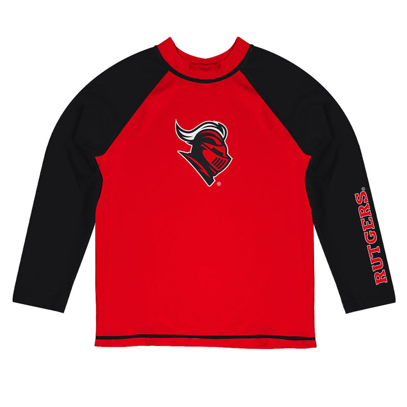 Rutgers State University Scarlet Knights Vive La Fete Logo Red Long Sleeve Raglan Boys Rashguard