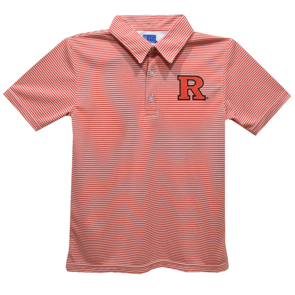 Rutgers State University Scarlet Knights Embroidered Red Cardinal Stripes Short Sleeve Polo Box Shirt Vive La Fête - Online Apparel Store
