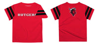 Rutgers State University Scarlet Knights Vive La Fete Boys Game Day Red Short Sleeve Tee with Stripes on Sleeves