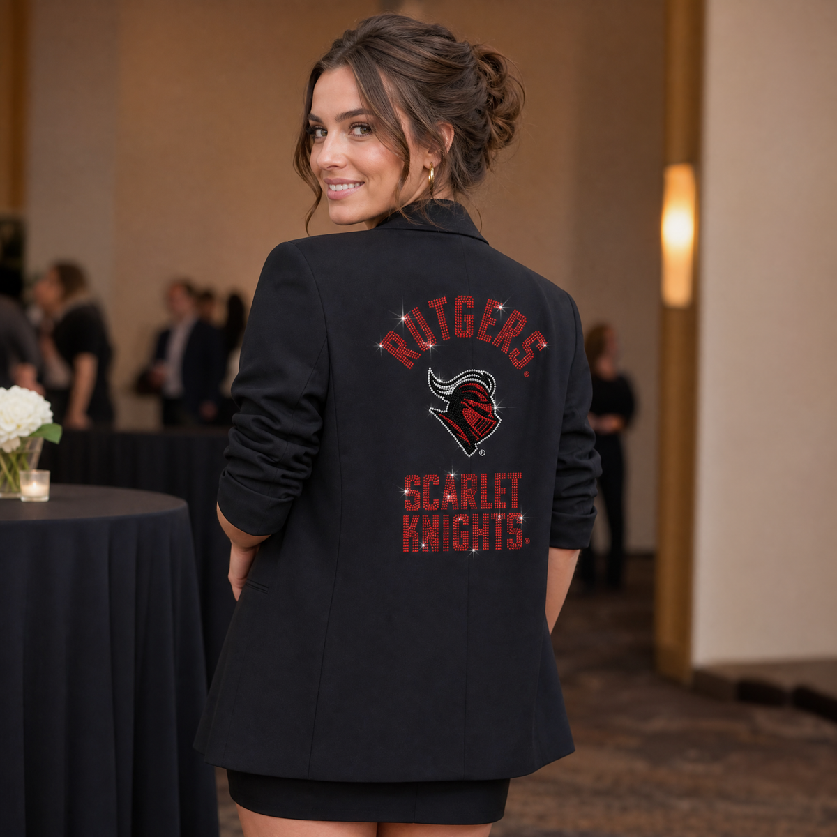 Rutgers University Scarlet Knights Knight Head Black Ruched Sleeve Blazer  Blazer