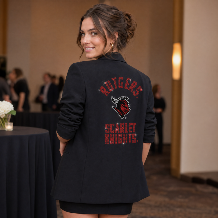 Rutgers University Scarlet Knights Knight Head Black Ruched Sleeve Blazer  Blazer