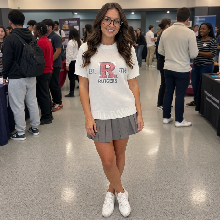 Rutgers University Block R Est. 1766 Ivory Short Sleeve Sweater  Sweater