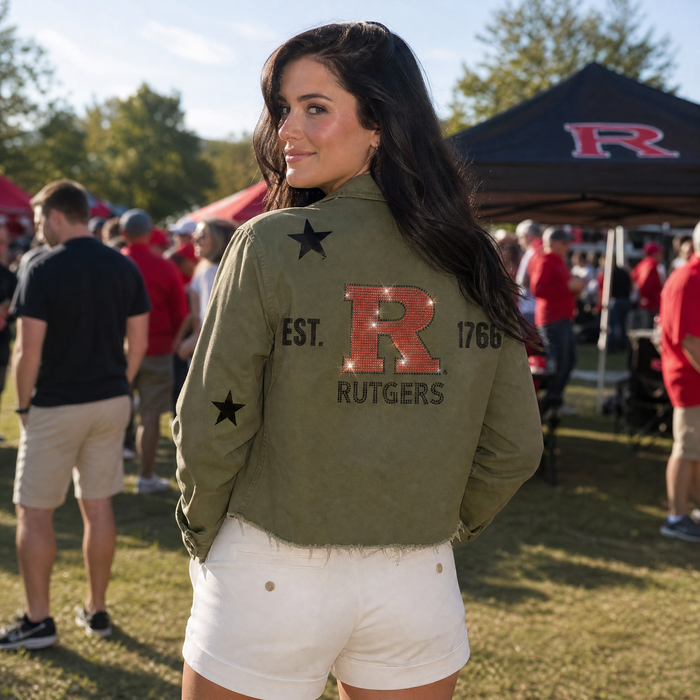 Rutgers University Block R Est. 1766 Army Green Shacket  Shacket