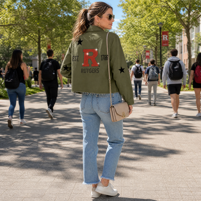 Rutgers University Block R Est. 1766 Army Green Shacket  Shacket