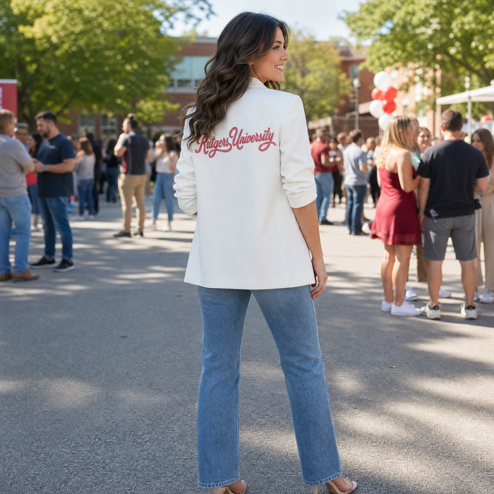 Rutgers University Script White Ruched Sleeve Blazer  Blazer