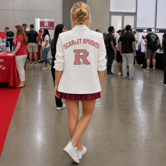 Rutgers University Scarlet Knights Block R White Ruched Blazer  Blazer