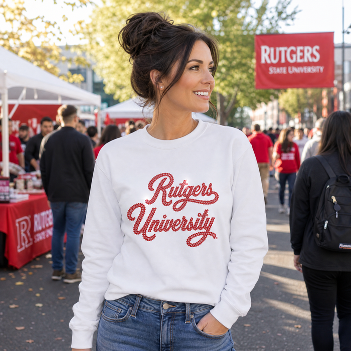 Rutgers University Script White Crewneck Sweatshirt  Sweatshirt