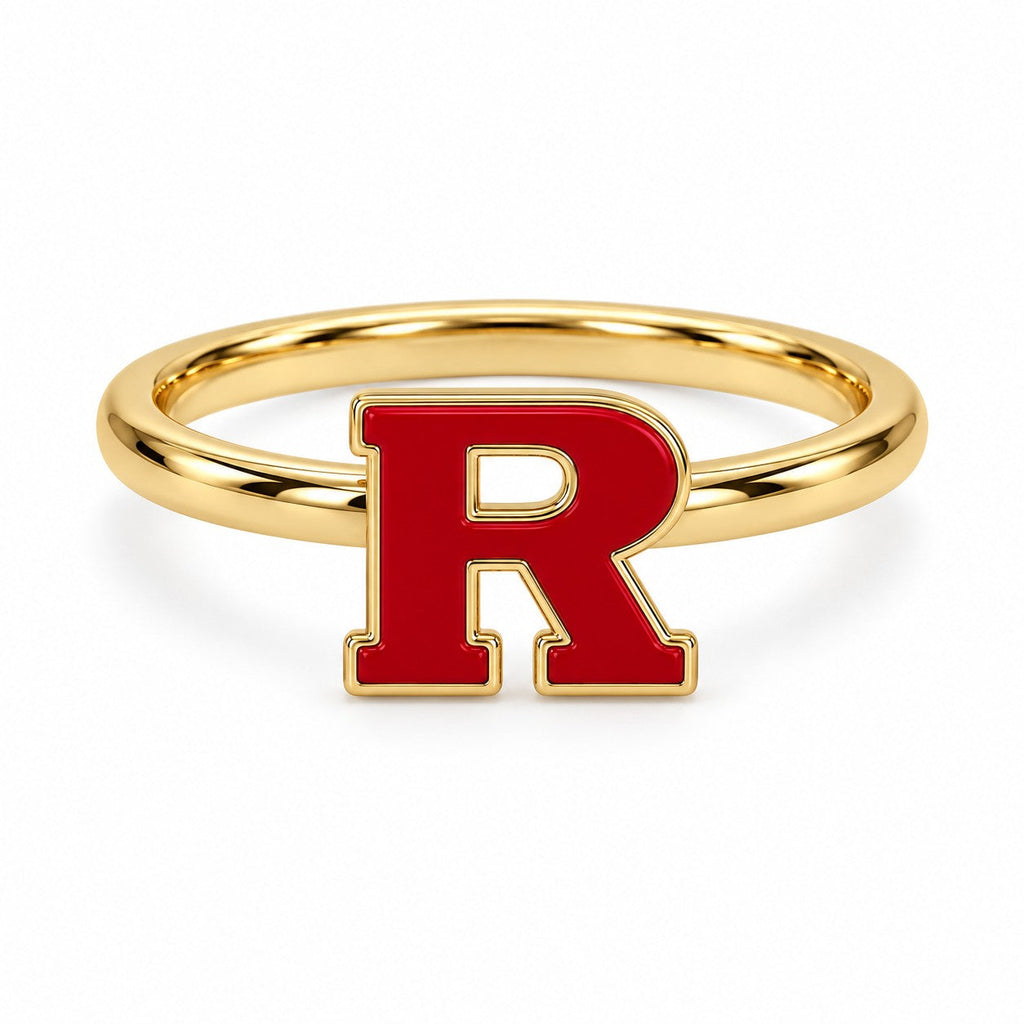 Rutgers Logo Gold and Enamel Stack Ring 