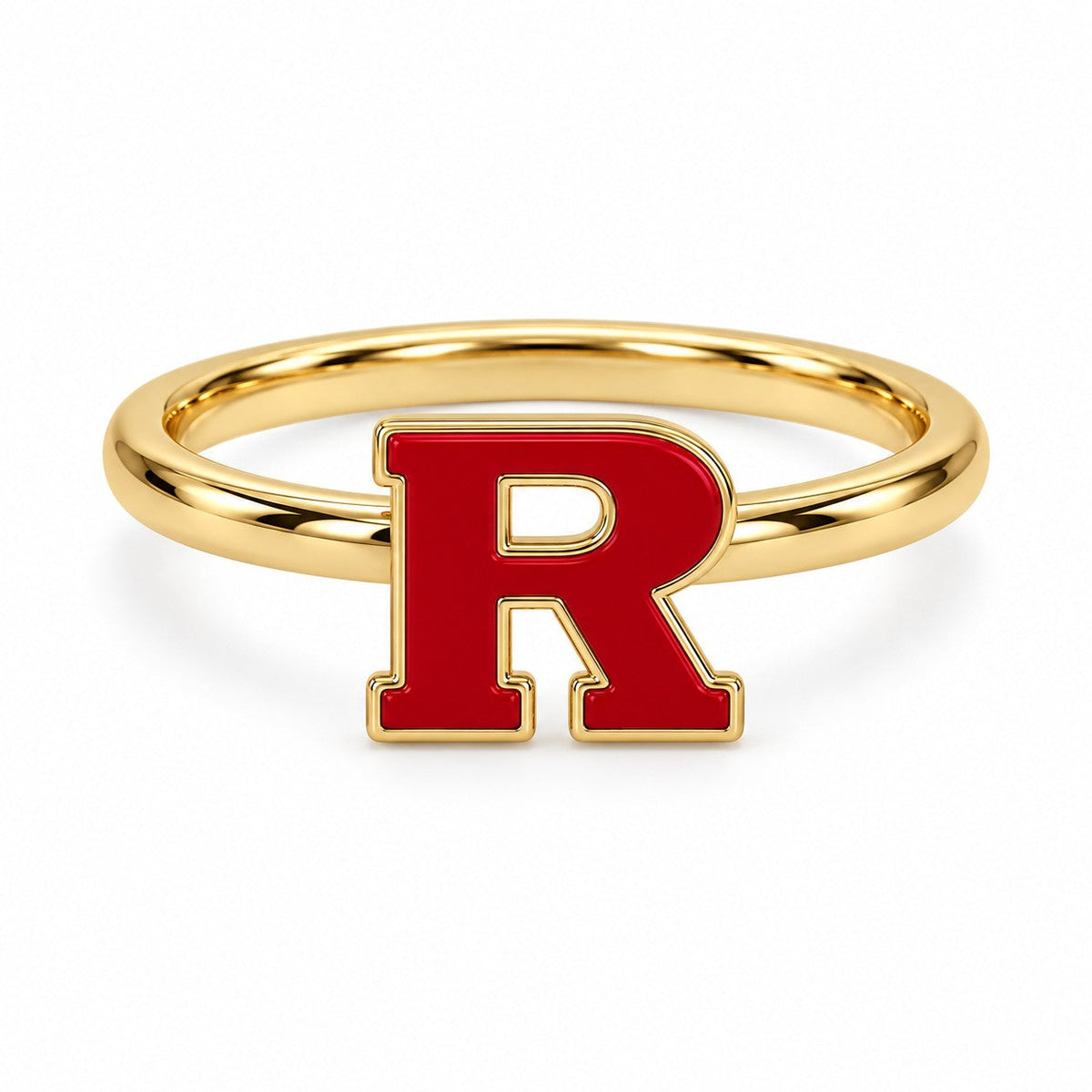Rutgers Logo Gold and Enamel Stack Ring 