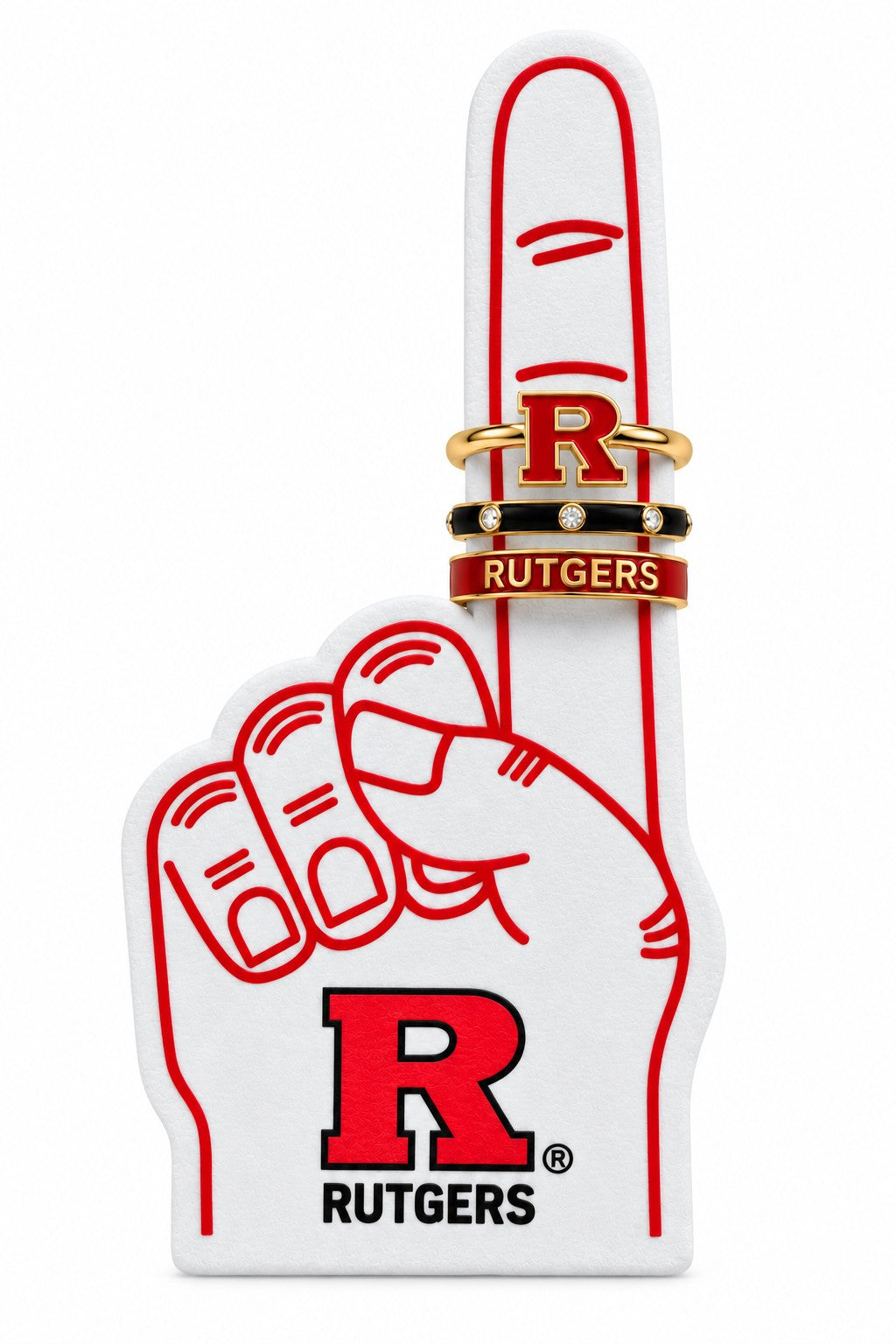 Rutgers Stack Ring Set of Three on Mini Foam Finger  Rings