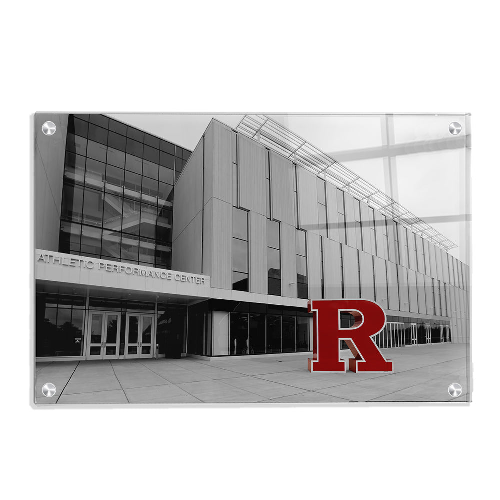 Rutgers Scarlet Knights - Athletic Performance Center B&W with Scarlet R