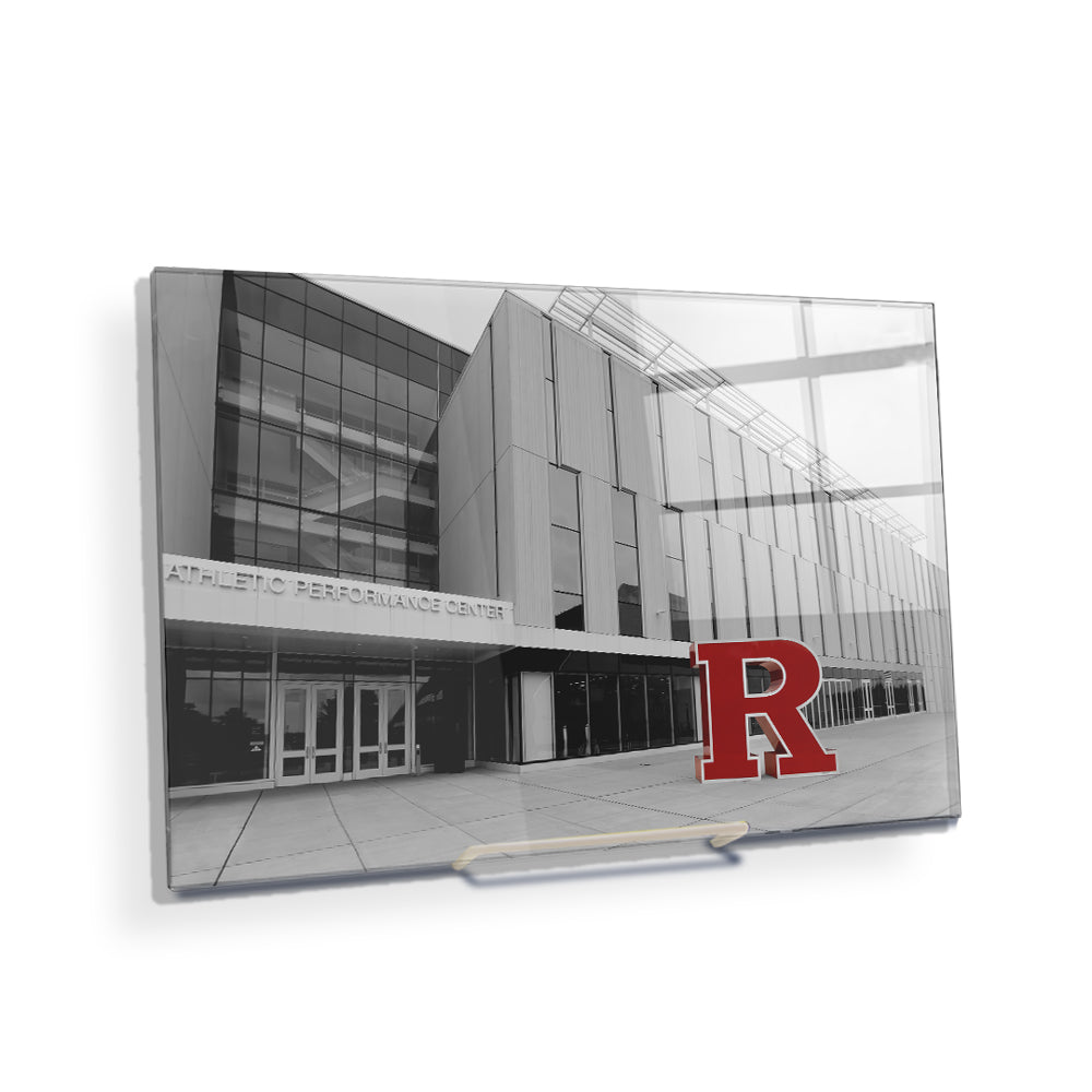 Rutgers Scarlet Knights - Athletic Performance Center B&W with Scarlet R