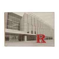 Rutgers Scarlet Knights - Athletic Performance Center B&W with Scarlet R