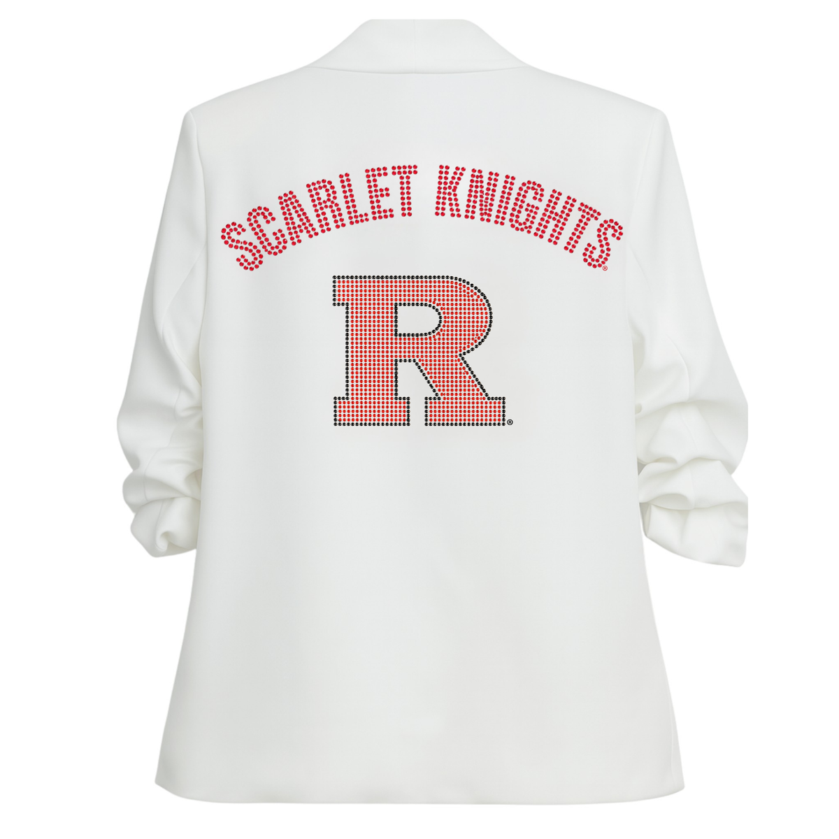 Rutgers University Scarlet Knights Block R White Ruched Blazer  Blazer