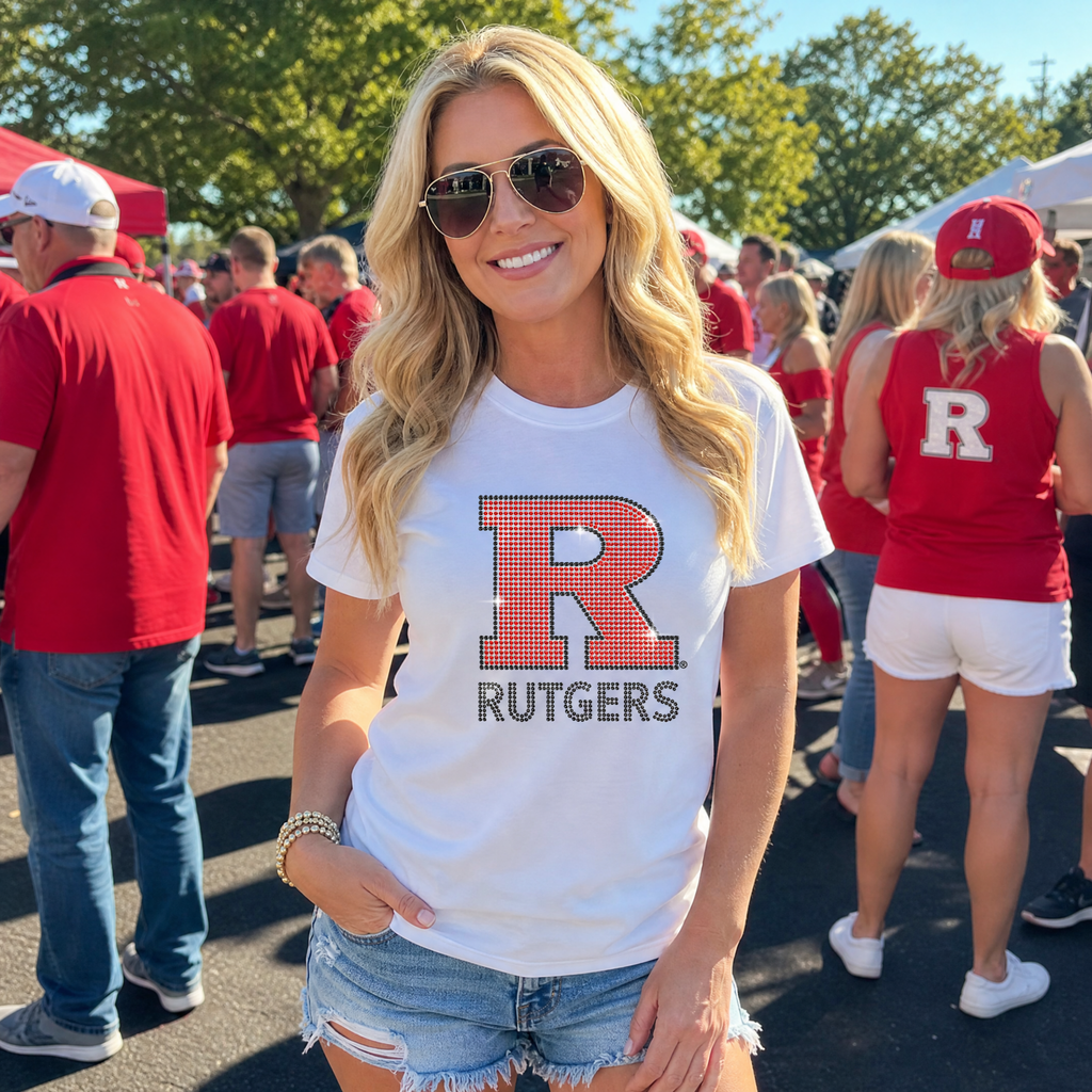Rutgers University Block R Rutgers White Crewneck T-Shirt  T-Shirt