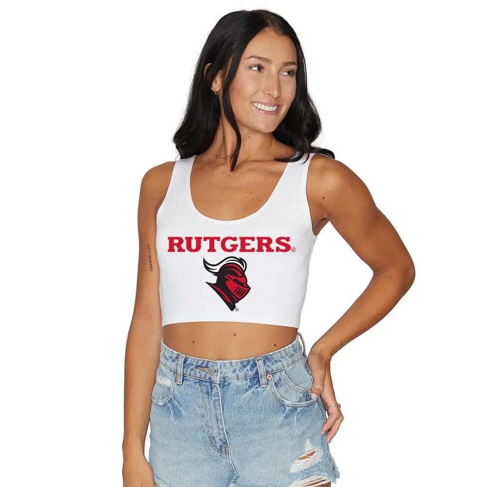 Rutgers White Crop Tank Top lojobands