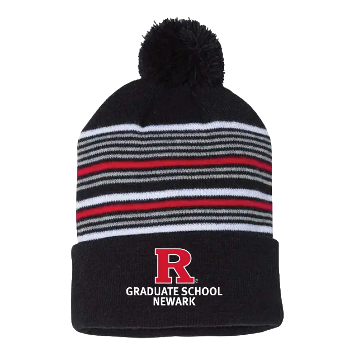 Newark Graduate School 12" Striped Pom-Pom Cuffed Beanie Rutgers Newark Graduate School