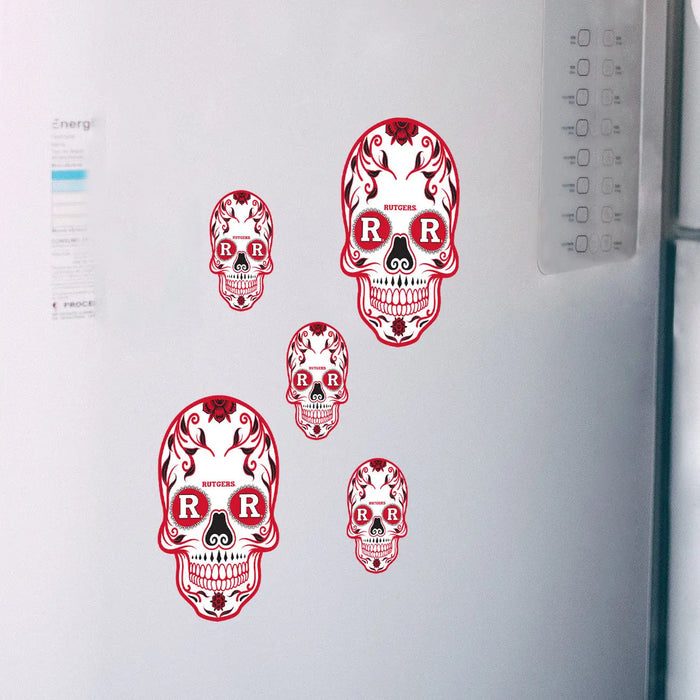 Rutgers Scarlet Knights - 5 Sugar Skull Logo Minis (Mixed Sizes) - Official NCAA - Reusable Vinyl Decals Fathead