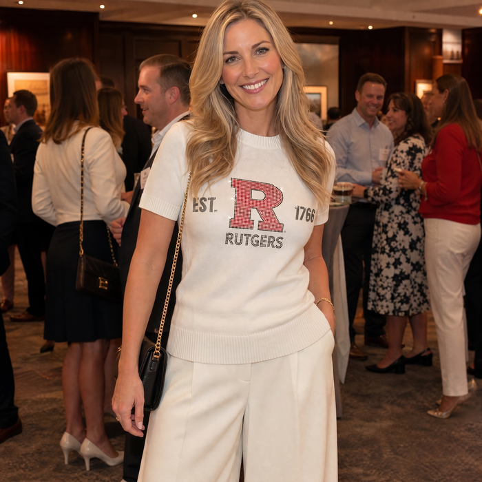 Rutgers University Block R Est. 1766 Ivory Short Sleeve Sweater  Sweater