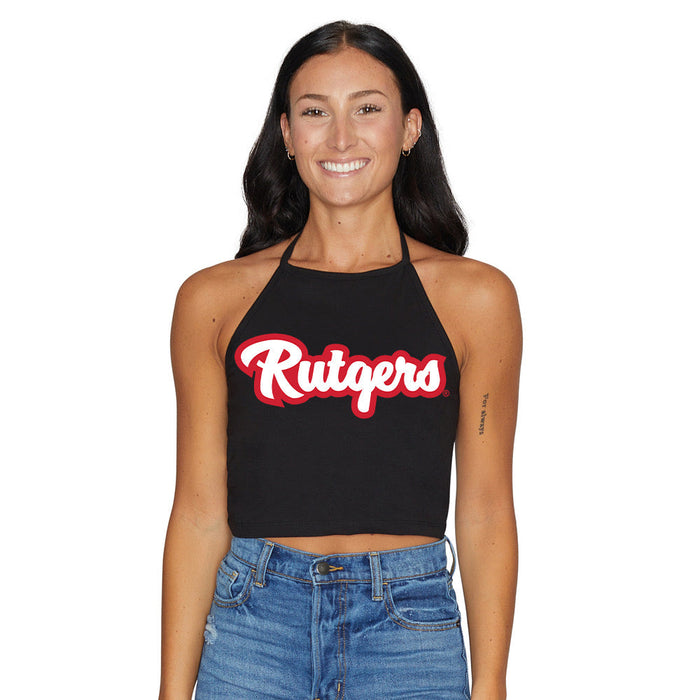 Top negro con cuello halter de Rutgers