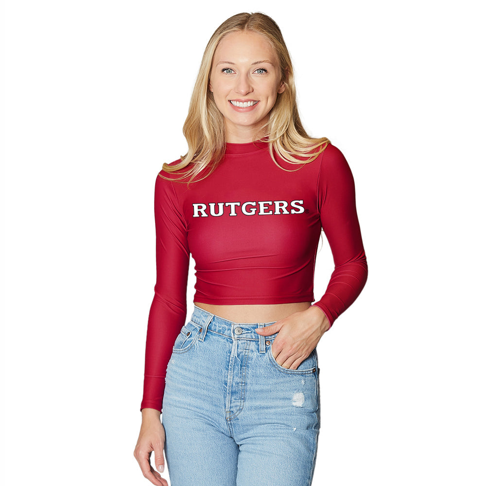 Top rojo de cuello alto de Rutgers